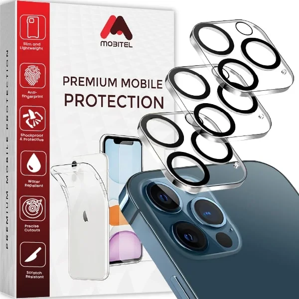 Mobitel {3-Pack} Camera Lens Protector for iPhone 12 Pro Max - Anti-Bubble | Impact Protection | Ultra Clear